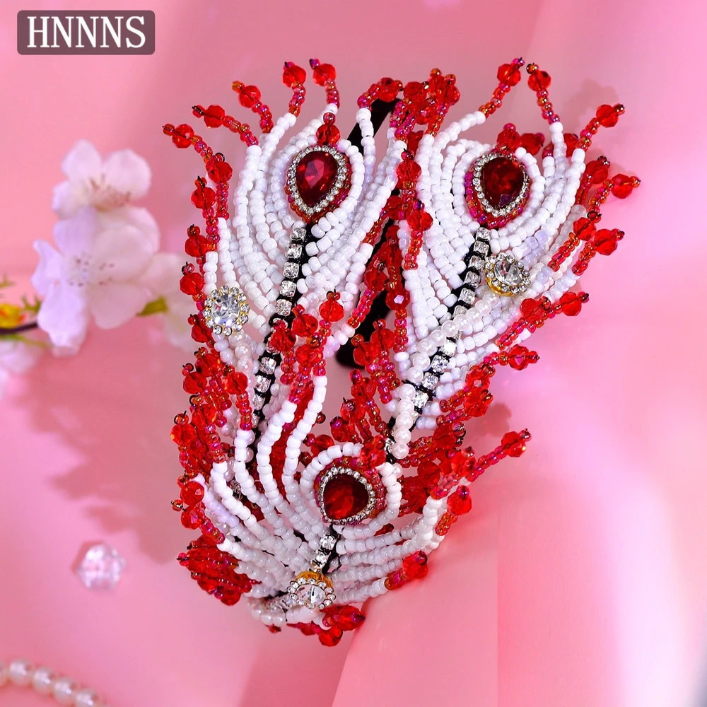 TOPQUEEN Bridal Wedding Headband Handmade Bead Making Simulation Feather Exquisite Women's Banquet Party Hair Accessories YXA212