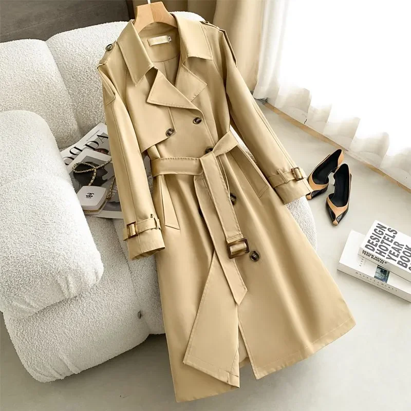 High-End Trenchcoat Jacket Women's Overcoat 2026 New Spring Autumn Double Row Fashion Mid-Length Belt Chic Casual Trenchcoat