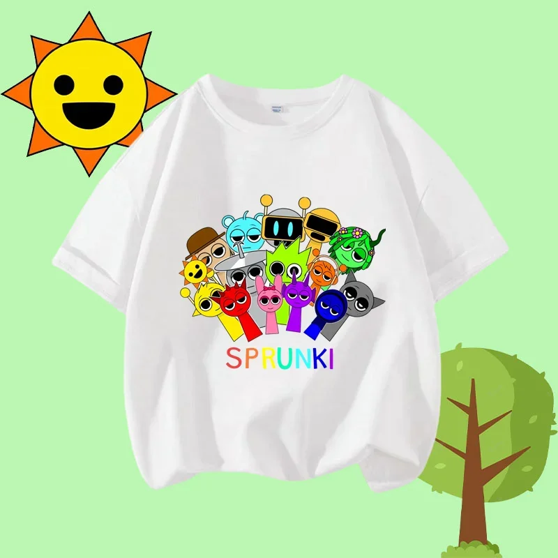 Sprunki الاطفال تي شيرت الصيف الأطفال Incredibox لعبة القطن قصير الأكمام أعلى الصبي أنيمي أزياء لطيف المحملة فتاة ملابس كاجوال هدية
