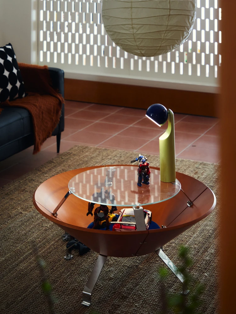 

Round coffee table bag glass retro low table medieval small apartment tea table living room storage