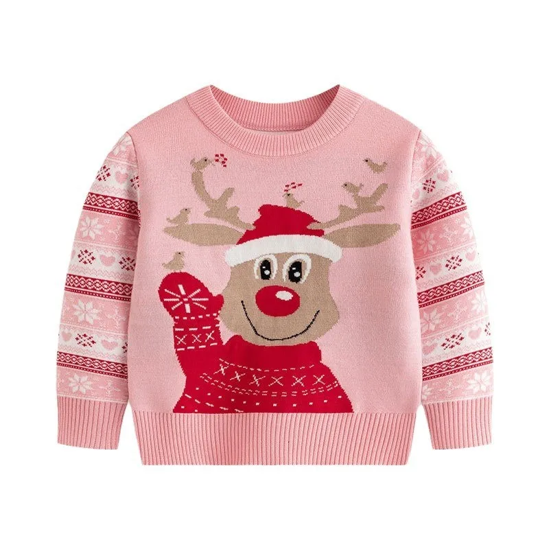 Cartoon Dinosaur Deer Kid Knitwear Sweater Winter Pullover Casual Party Clothes Child Baby Girls Boys New Years Christmas Gift