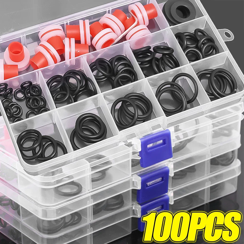 100PCS O-ring Set Rubber Gaskets Nylon Flat Rings Seal Washer Faucet Pressure Plumbing Repair Tools Water Hose Assortment Kit