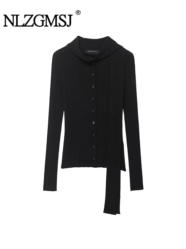 

NLZGMSJ женский вязаный кардиган 2025 женский модный пуговицы с длинным рукавом шарф для отдыха воротник вязаный женский высокий уличный элегантный топ