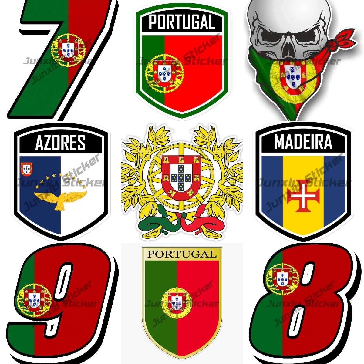 Portugal Flag Map Emblem Stickers High-Quality Viny Portugal Coat of Arms Portuguese Flag Racing Numbers Decal Perfect for Cars