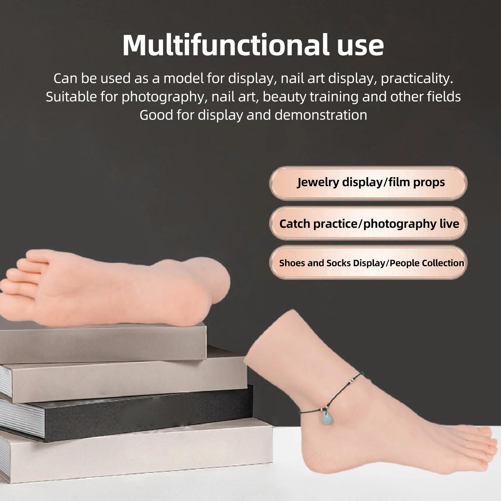 Foot Model Silicone Foot Mannequin Soft Touch Flexible Joint Positioning Realistic Mannequin Foot for Nail Art Jewerly Display