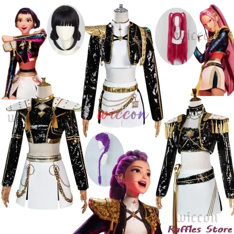 DY20Huntrix الذهبي شيطان الصيادين رومي تأثيري ميرا زوي زي مجموعة كاملة شعر مستعار Kpop التألق المرحلة ارتداء النساء هالوين لعب الأدوار