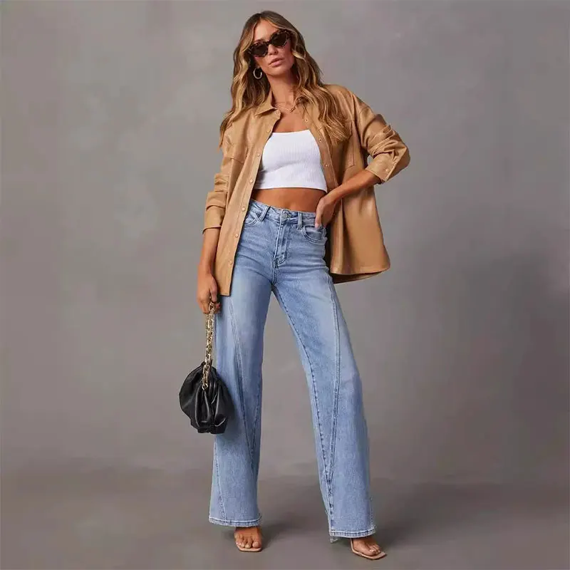 

Casual Fashionable Jeans Women Summer 2025 New Comfortable Long Mid-Waist Loose-Fitting Temperament Straight-Leg Pants Female
