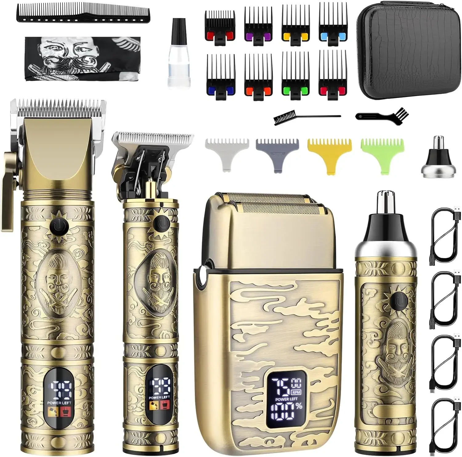 Clippers para homens profissionais, kits e conjuntos de aparador de barba, aparador de cabelo sem fio, barbeadores elétricos