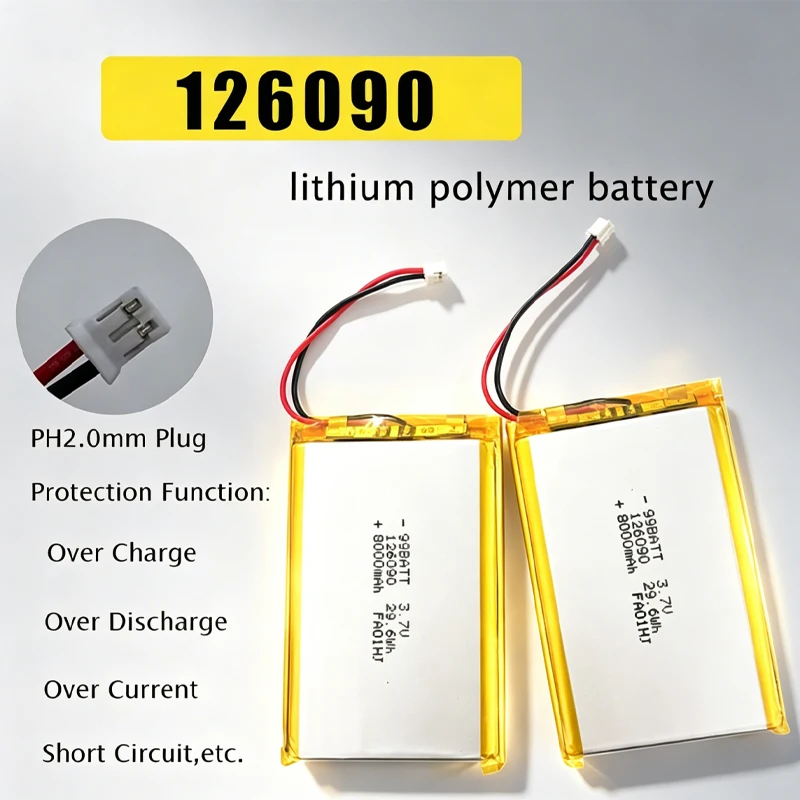 3.7V 8000mAh 126090 Lithium Polymer Battery Lipo for Power Bank Humidifier Heating Clothing Hand Warmers Rechargeable Batteries