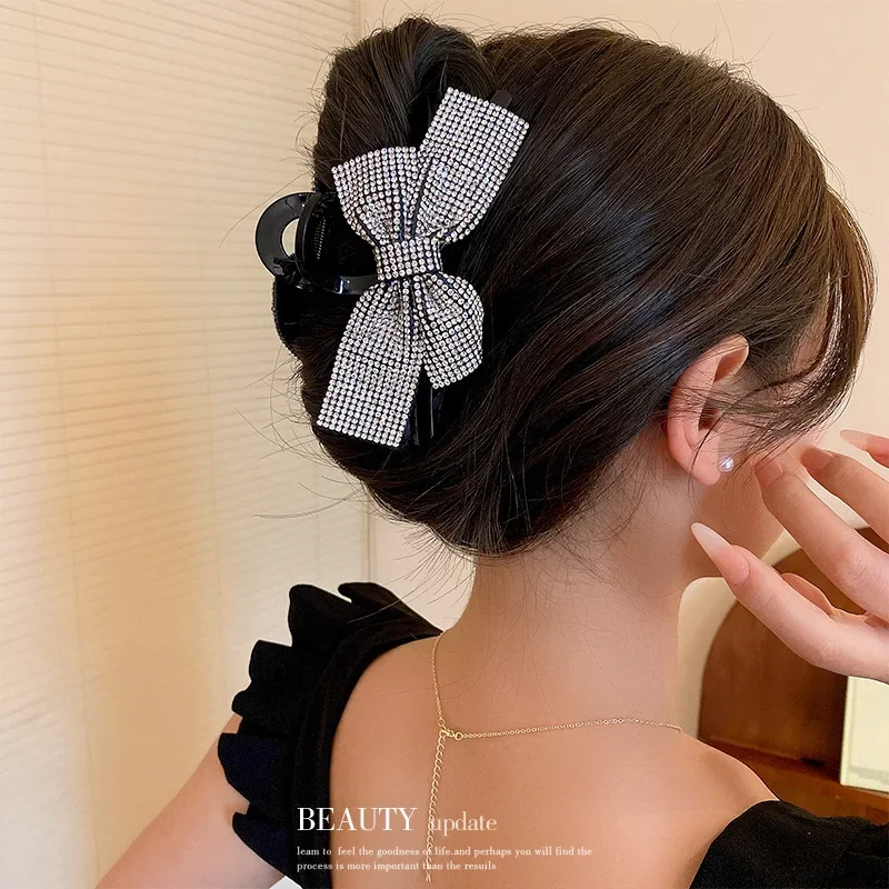 New Sparkling Rhinestone Bow Clip Elegant Women\'s Fashionable High-end Ponytail Hair Clip Headwear