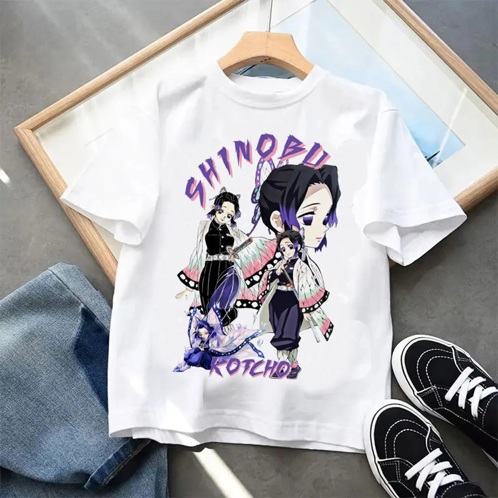 Summmer Demon Slayer Shinobu Kocho Printed T-shirt Men's and Women's T-shirt Children's and Parental Clothing Boy Girl T-shirt