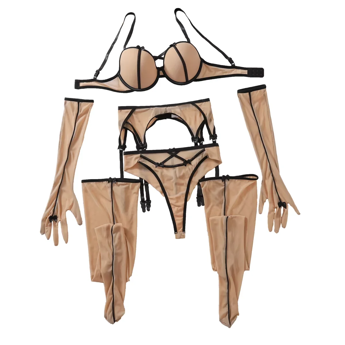 

Экзотическое сексуальное роскошное женское эротическое нижнее белье AVELINE, сетчатый прозрачный эротический комплект с открытой спиной, сексуальное нижнее белье, комплект из пяти предметов