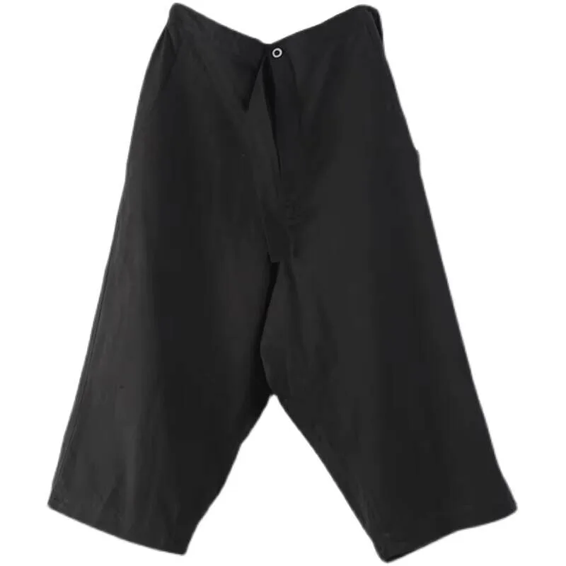 

Pants Men's Overalls Loose Cropped Casual Pants Black Spring And Autumn Dark Yamamoto Style Street Wear Large Size