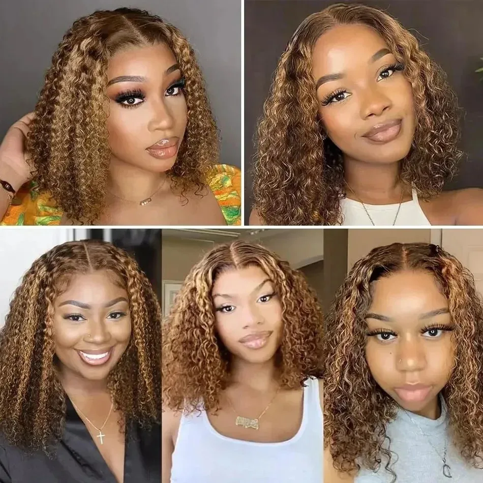 Curly Short Bob Wig Human Hair Glueless Highlight 4/27 5X5 Hd Lace Closure Wig Lace Frontal Wigs Deep Wave Pre Plucked Wigs 16In view 5