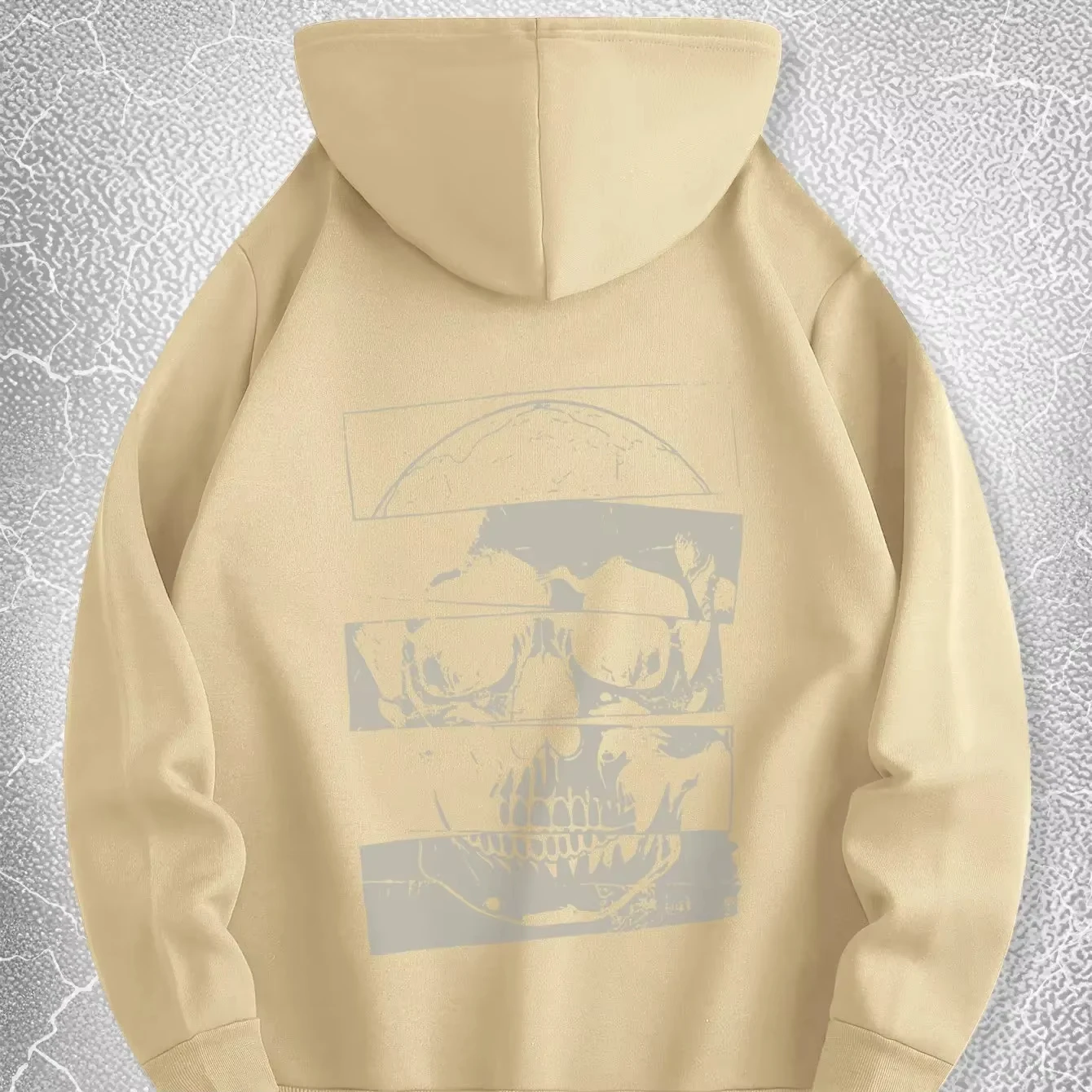 Dark Punk Theme Unisex Hoodie Back Distressed‑Skull Graphic‑Print Loose‑Fit Autumn‑Winter Street‑Style Pullover Tops