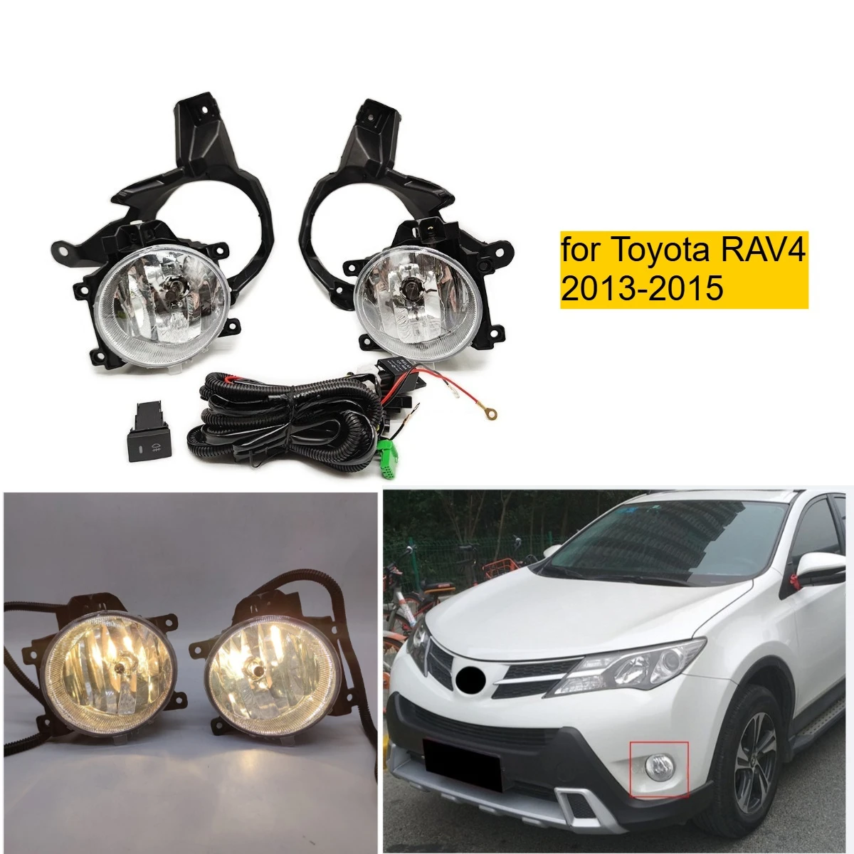 

Подходит для моделей Toyota RAV4 2013-2015, передняя противотуманная фара rav4, передний бампер, светодиодная противотуманная фара в сборе, жгут проводов