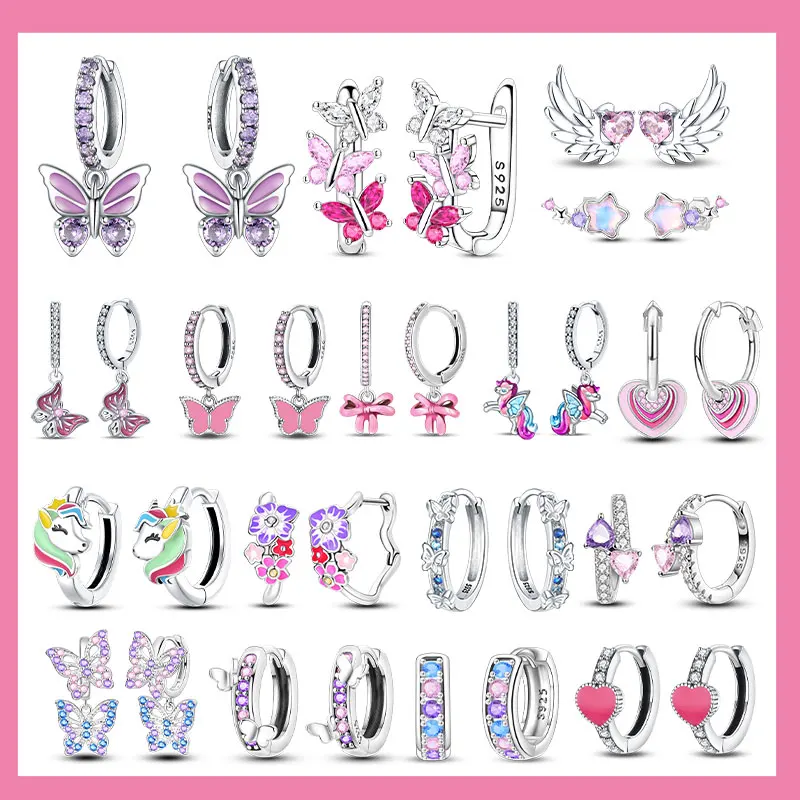 

Розовая серия, серьги из стерлингового серебра 925 пробы, романтический цветок, бабочка, единорог, тюльпан, геометрические серьги, бутик, ювелирные изделия, подарки для женщин