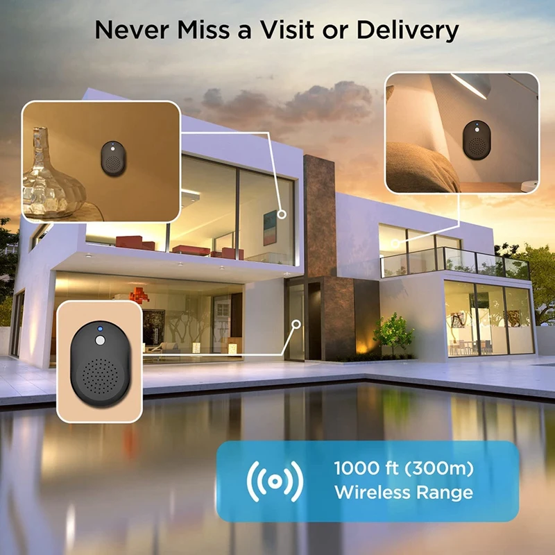 1 Set Wireless Doorbell Camera Chime Two-Way Audio Intercom Night Vision Works For Home Security