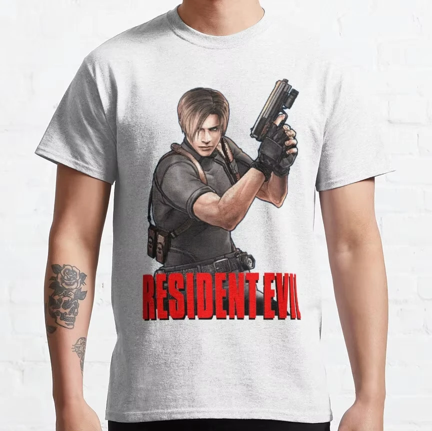 Resident Evil Leon Kennedy Graphics Cotton Unisex Shirt 2026 Summer New Men's Fashion Y2k Short Sleeve Tshirt Fan Gifts