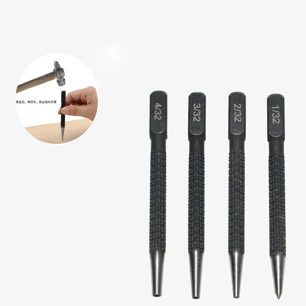 

4Pcs Center Punch Alloy High Carbon Steel High Hardness For Locator Metal Wood Marking Drilling Tool