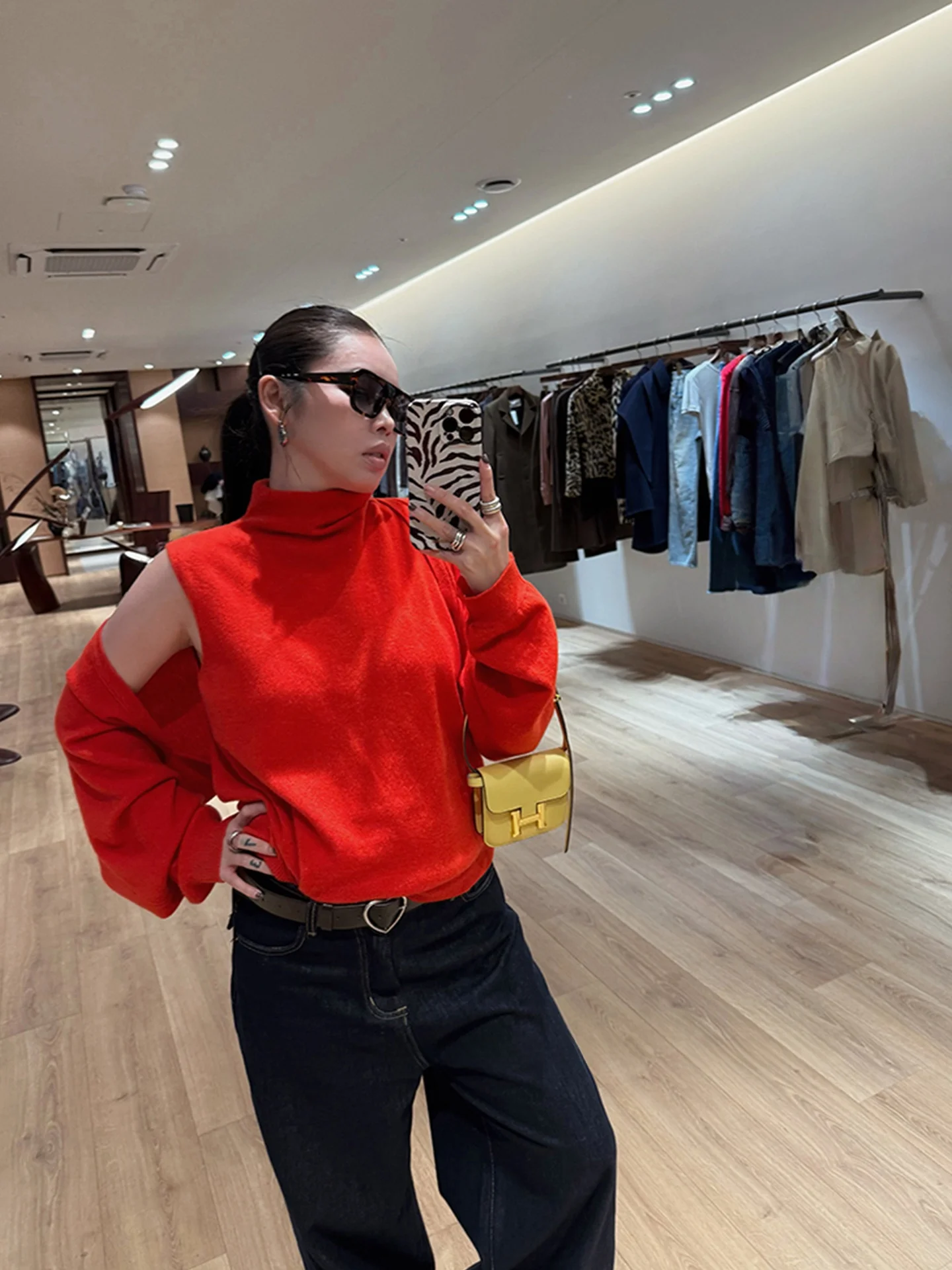 

Red Knitted 00 Woolen True Two-Piece Women's Winter Faionable Design Ne Pile Set Warm Long Sve Regular Length Pure Color