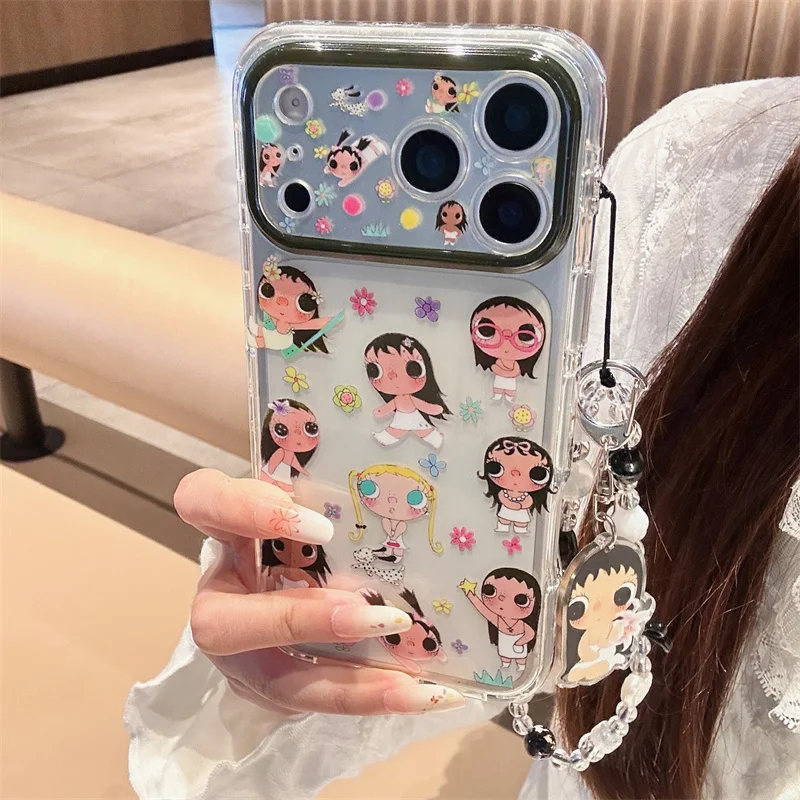 Kawaii Cartoon Flower Little Flower Phone Case For iPhone 17 Pro 16 15 14 Pro Max Cover with Pendant Chain Cute Protective Cases