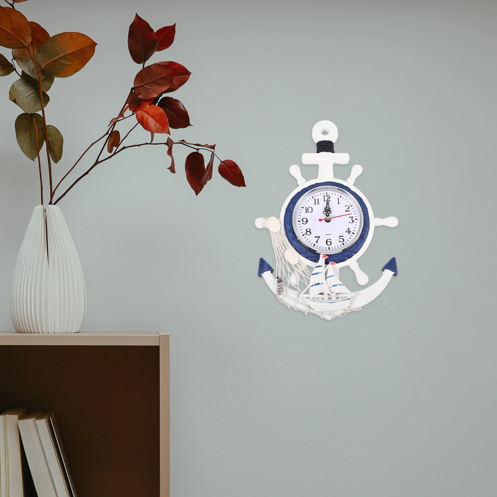 

Rudder Anchor Clock Ship Wall Home Decor Decorate Mediterranean Style Boat Hanging Decorative Wooden Travel Vintage