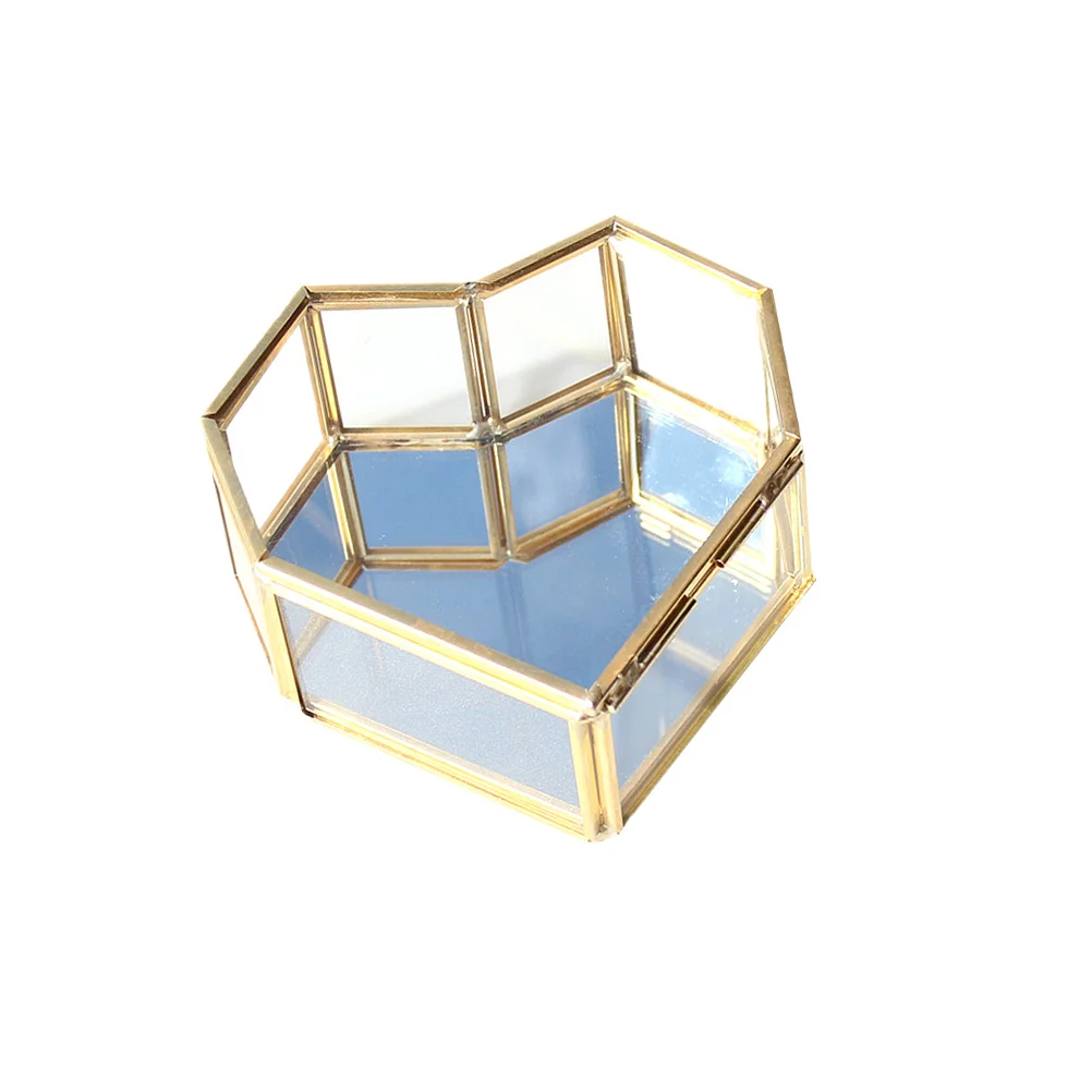 1 قطعة صندوق مجوهرات على شكل قلب زجاجي حامل خاتم هندسي أنيق لحفلات الزفاف صندوق تخزين لصالح الخطوبة اقتراح الزفاف لصالح