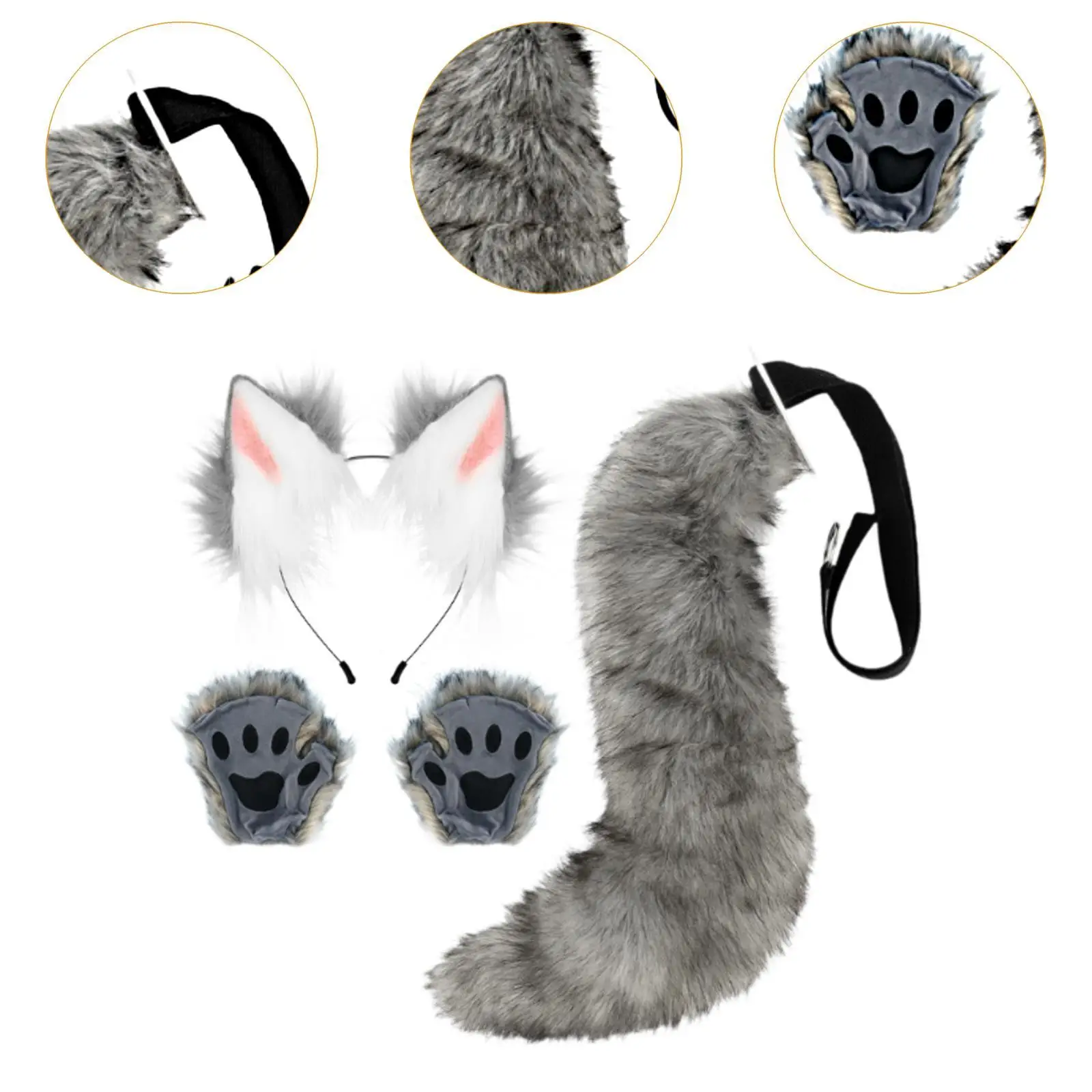 Fox Ears and Tail Set Fancy Dress for Women Girls Beast Claw Props for Night Club Prom Holiday Stage Performance Photo Props