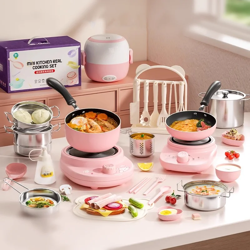 18/24/48Pcs Mini Kitchen Set to Make Real Food Cooking Electric Furnace Stainless Steel Supplies Play House Toys for Kids Gifts