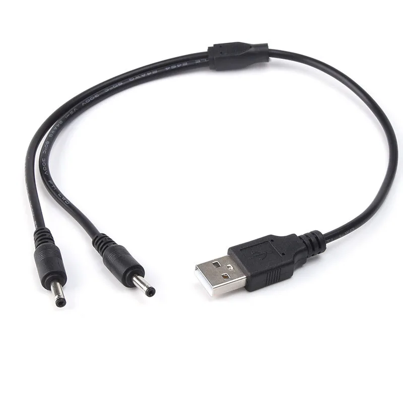 5V USB 2.0 Male A to 2 way DC 3.5mm x 1.35mm 5.5x2.5mm male splitter Connector Plug power supply charger converter Cord Cable s1