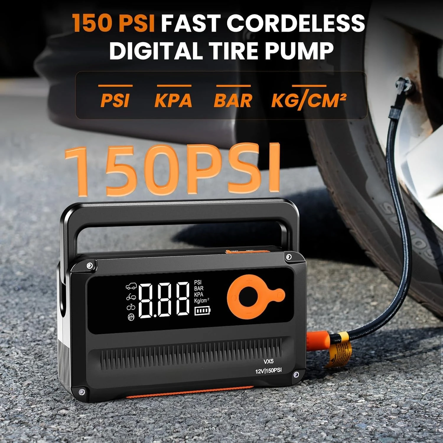 9-in-1 6000A بطارية السيارة الانتقال كاتب مع ضاغط الهواء 26800 مللي أمبير، 150 رطل لكل بوصة مربعة 12 فولت صندوق الانتقال مع منفاخ الإطارات التلقائي، للبيع