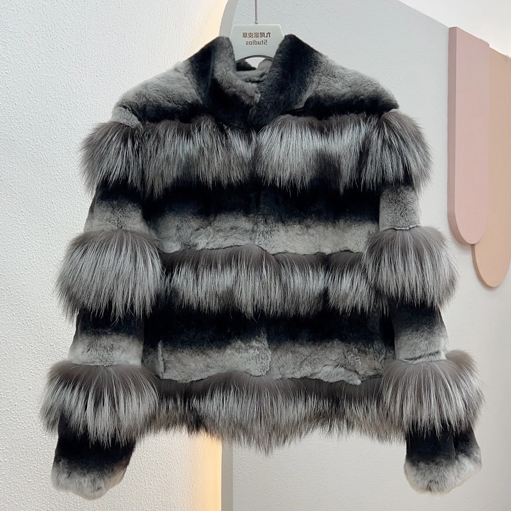 

2023Real fur,New Fashion Winter Women Short Real Natural Rex Rabbit Fur Coat Warm Thick Luxury Outwear Female Jacket