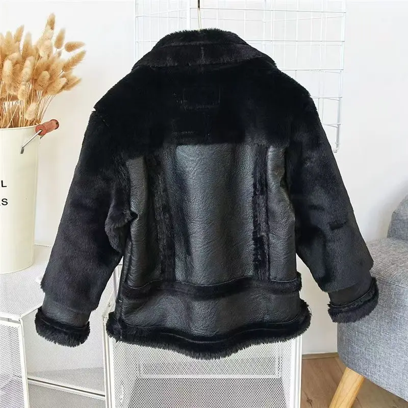 Boys Fur Integrated Jacket 2025 New Autumn and Winter Girls Children Middle and Older Children Imitation Fur Sheep Shearing