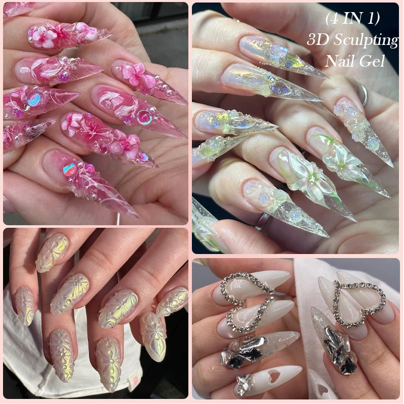 LILYCUTE 15 مللي ثلاثية الأبعاد مسمار الفن النحت هلام-4 في 1 DIY بها بنفسك تشكيل نحت لاصق الغراء مقاوم للماء مانيكير لتقوم بها بنفسك مسمار الفن تصميم