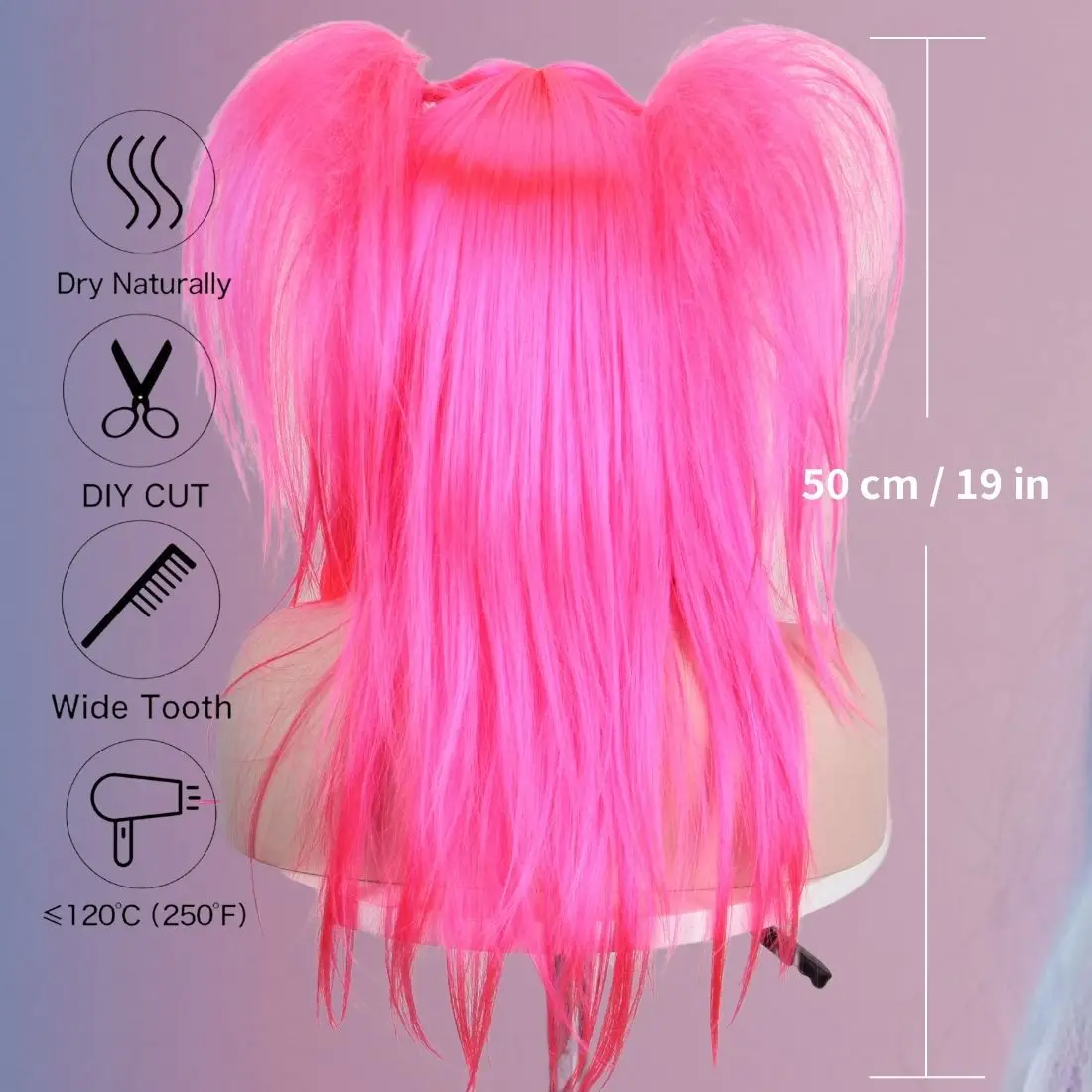 Rose Red Double Pferdeschwanz Lange Gerade Synthetische Perücke für Frauen Cosplay Kostüm Party Geschenke – Detail 4