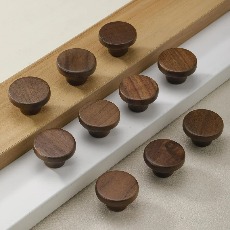 6Pcs Natural Wood Drawer Knobs, Heavy-Duty Single-Hole, Handcrafted for Modern & Traditional Furniture