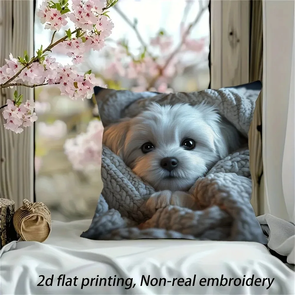 Cute Maltese puppy sofa pillowcase, puppy cushion pillowcase, modern style, durable and soft printed pillowcase decoration