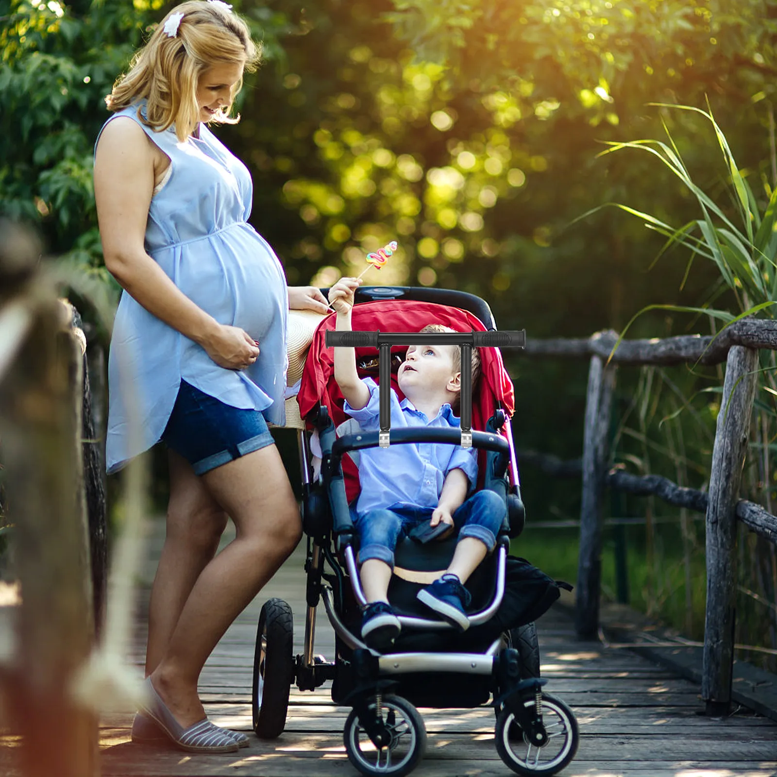 

Adjustable Universal Stroller Handle Extender Stainless Steel Baby Stroller Attachment Comfortable Grip for Shopping Walking