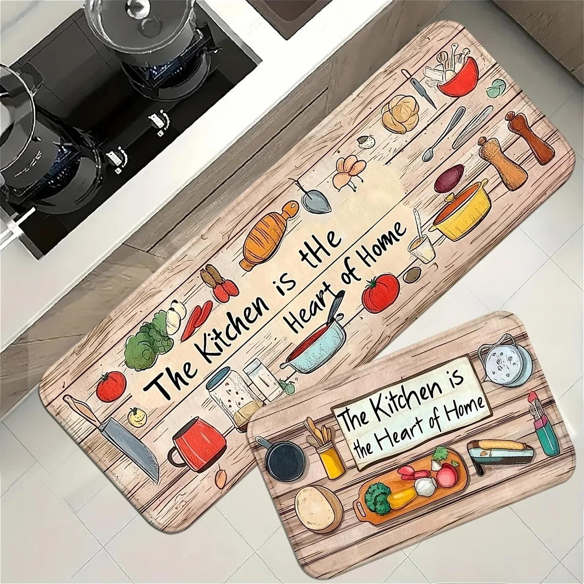 Non-Slip Kitchen Mat Floor Carpet, Heart of Home Printed Rug, Washable Comfort Standing Pad for Kitchen Decor