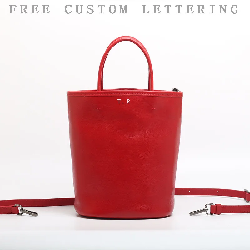 

Genuine leather bucket bag 2025 new niche design top layer cowhide vintage one-shoulder crossbody bag fashionable ladies handbag