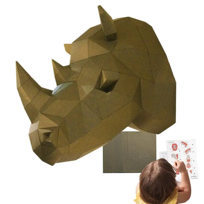 

3D Paper Model Animals Animal Paper Crafts Handmade Rhino Head Paper Sculpture Unique Wall Art For Boys Girls Adults Bedroom