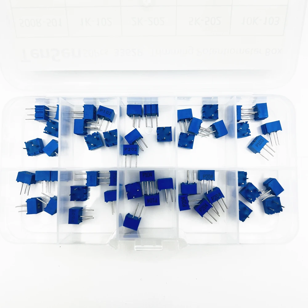 50pcs/lot 3362P Multiturn Trimmer Potentiometer Kit High Precision 500R-1M Variable Resistor With Free Box electronic diy kit