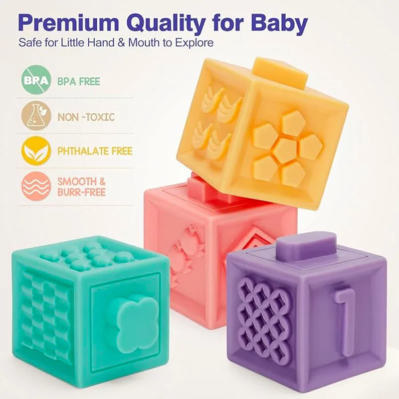 Miękkie klocki dla niemowląt, zabawki do kąpieli dla dzieci, zabawki Montessori dla maluchów, wczesna edukacja, ściskane klocki do układania, duże kostki.