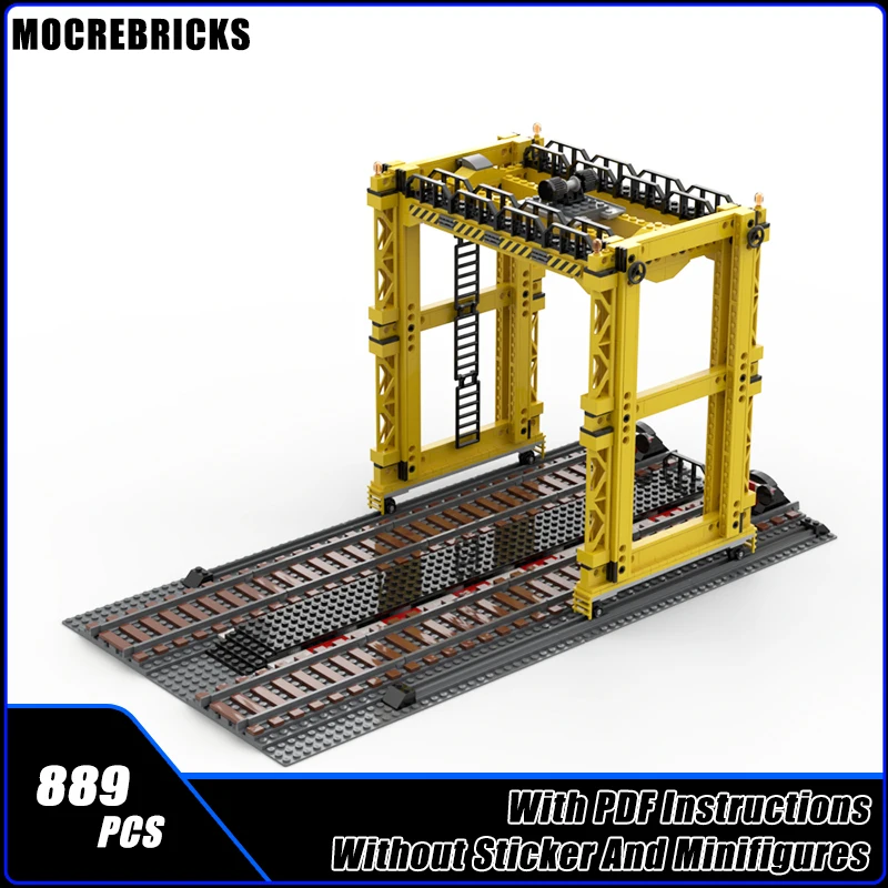 MOC Building Blocks Cargo Train Transfer With Gantry Crane Technology Railway Transport Architecture DIY Kid's Toys Xmas Gifts