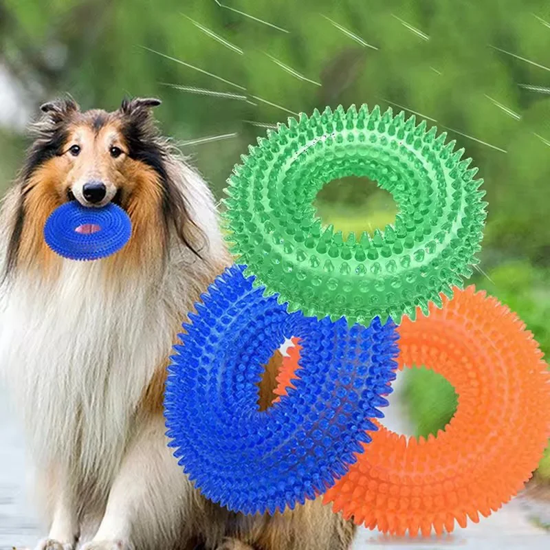 Kauspielzeug für Hunde, langlebig, quietschender Dornring, interaktives Klangtraining, natürliches TPR-Gummi, Zahnreinigung, Schleifen, ungiftiger Welpe – Detail 1