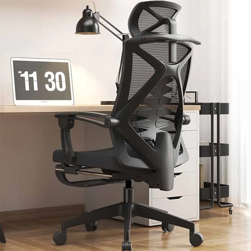 Modern Lumbar Back Support Office Chair Full Body Wheels Design Recliner Work Chair Footrest Mobile Silla Plegable Furniture