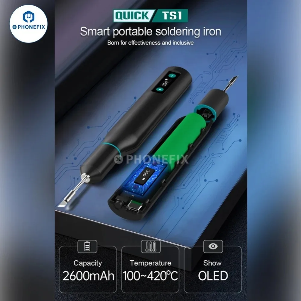 QUICK TS1 Portable Intelligent Soldering Iron Station High Endurance Type-C with 2 Tip for Phone PCB BGA Welding Repair Tool