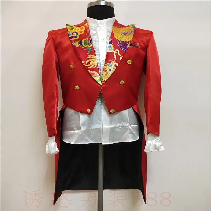 Personality Men's Suit Red Magic Tuxedo Chorus Dress Stage Performance Circus Wear Costume Outerwear Male Singer Outfit