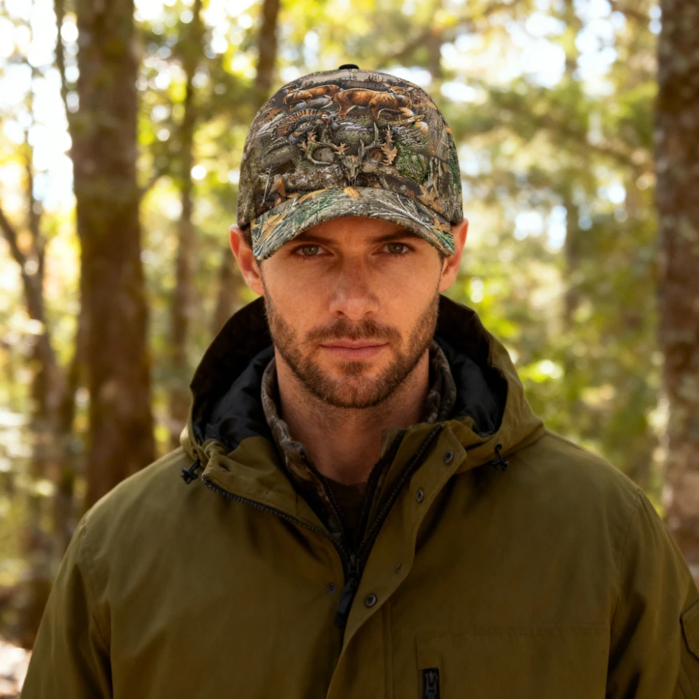 Hunting Scene Baseball Cap Deer Turkey Forest Camouflage Hat for Unisex Outdoor Hunting Gear Camping Sport Unisex Adjustable Cap
